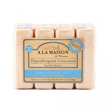 A La Maison Hypoallergenic Unscented Soap (4 Bars of 100g Each)